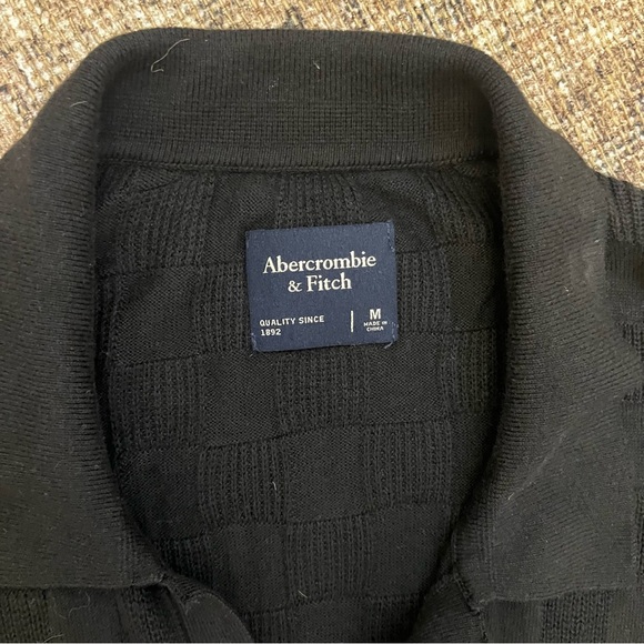 Abercrombie & Fitch Jacquard Checkered Cotton Black Polo M - Picture 3 of 4